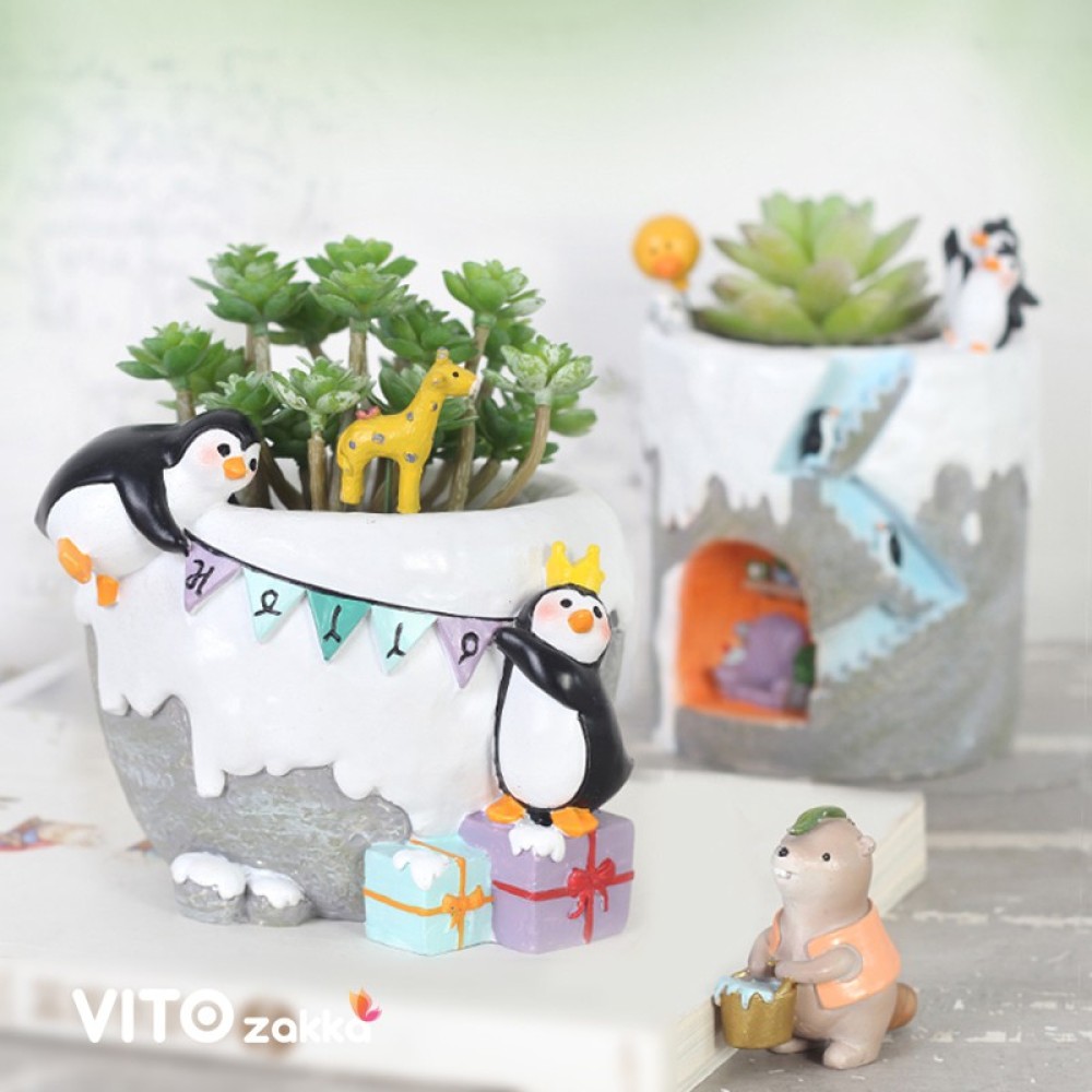 冰雪企鵝微景觀造型花盆☆ VITO zakka ☆ 創意家居裝飾品 多肉微景觀