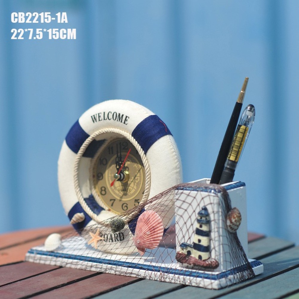 VITO zakka地中海風格多功能救生圈鐘筆筒鐘擺件 創意家居飾品