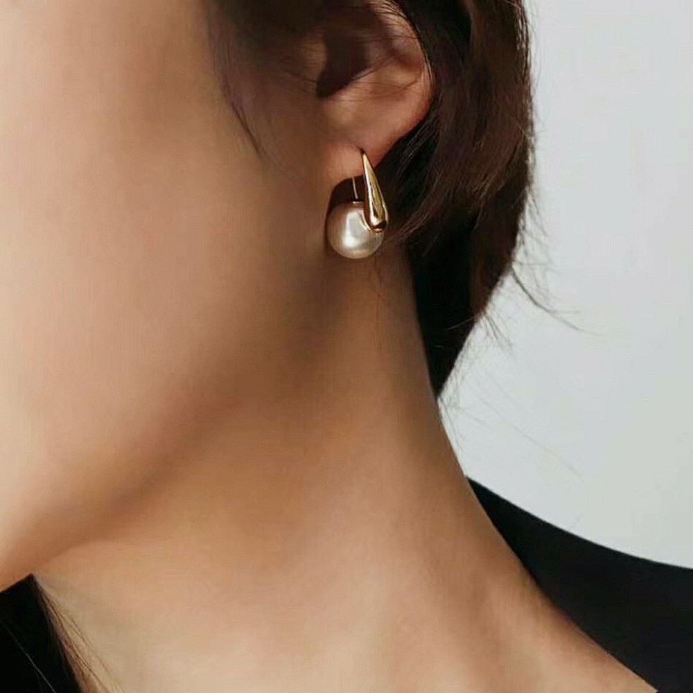 柏琳飾物所 韓國 現貨 弧形 掛勾式 珍珠  耳環 極簡 歐美 個性 金色 尾牙 過年