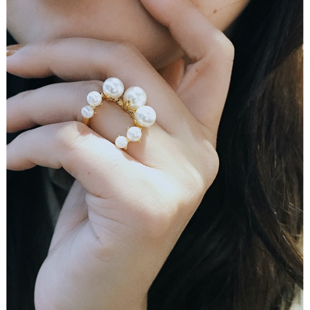 柏琳飾物所 韓國 浮誇 大珍珠 造型 開口戒 個性  歐美 戒指 珍珠戒  尾牙 過年 春酒 造型 質感