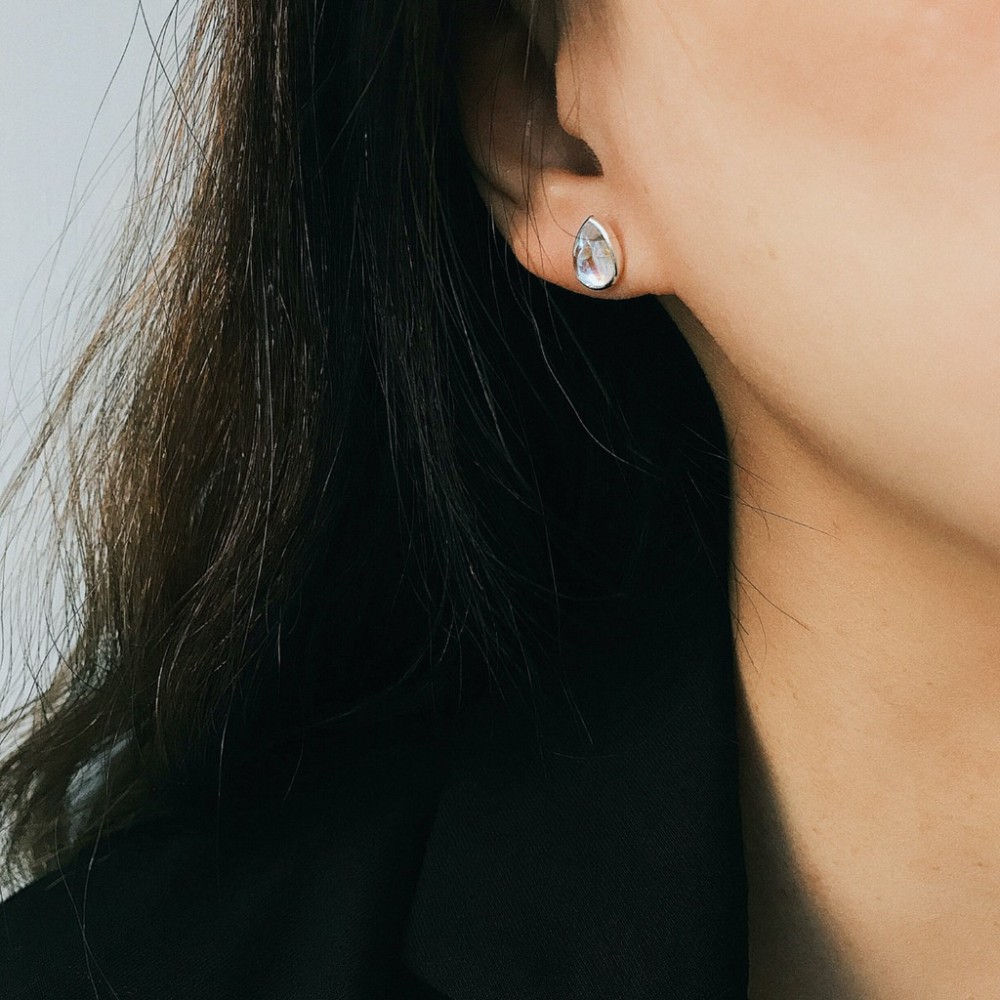 柏琳飾物所 韓國 預購 全純銀 月光石 貼耳 耳環 質感 抗敏 極簡