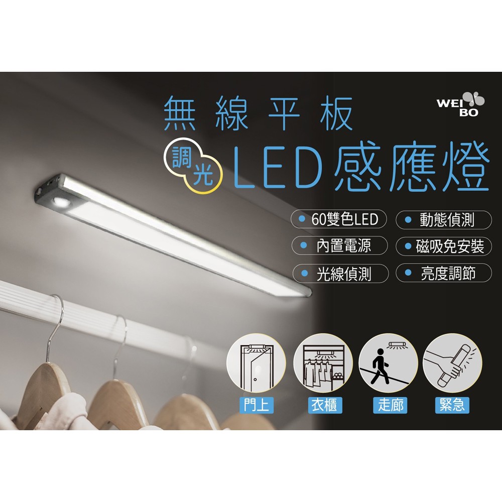 WEI BO 無線60顆LED自動平板感應燈三種燈光款